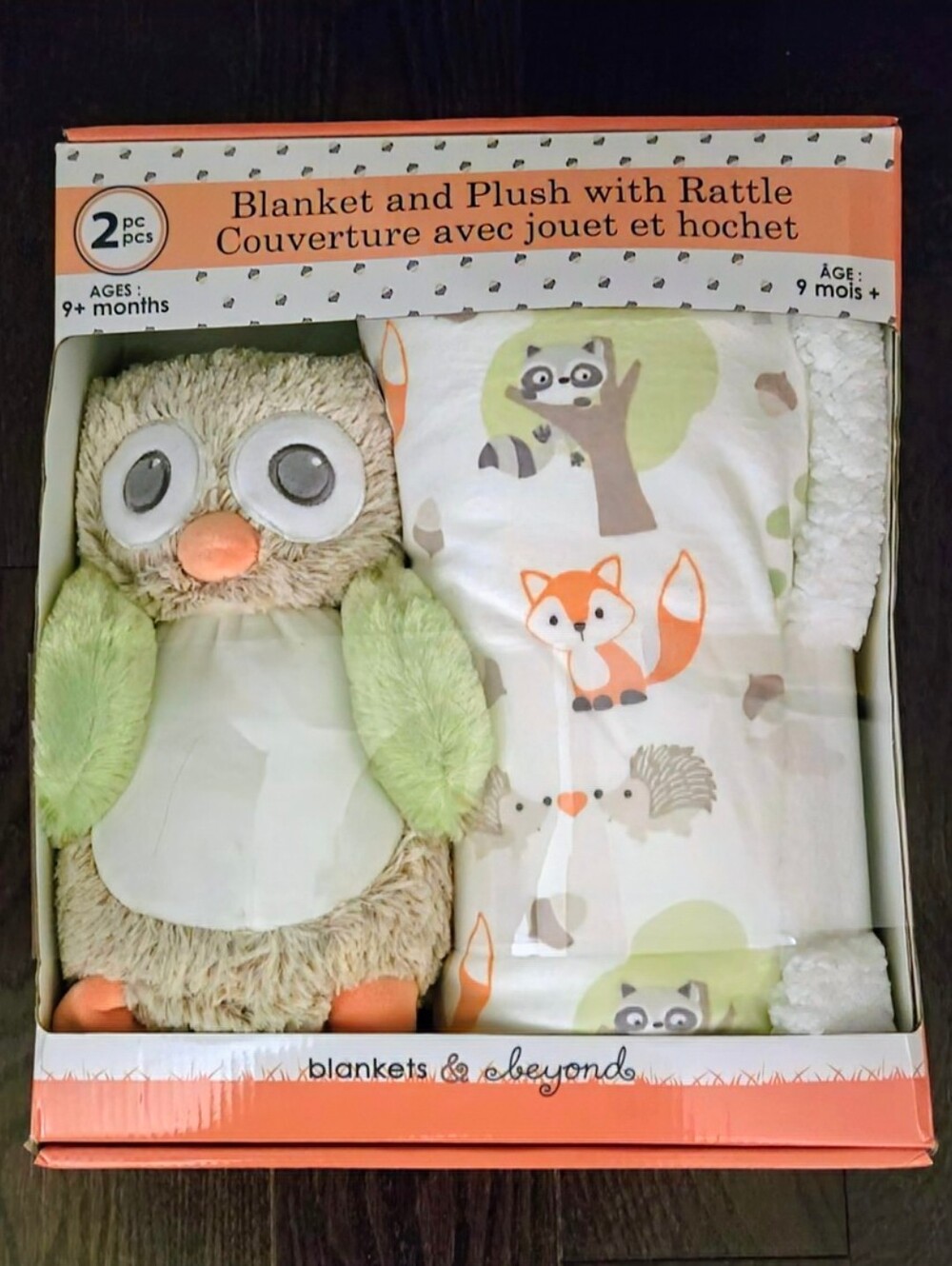 NWT! Blankets & Beyond Baby Blanket & Plush Owl with Rattle; Sherpa Back; SOFT!